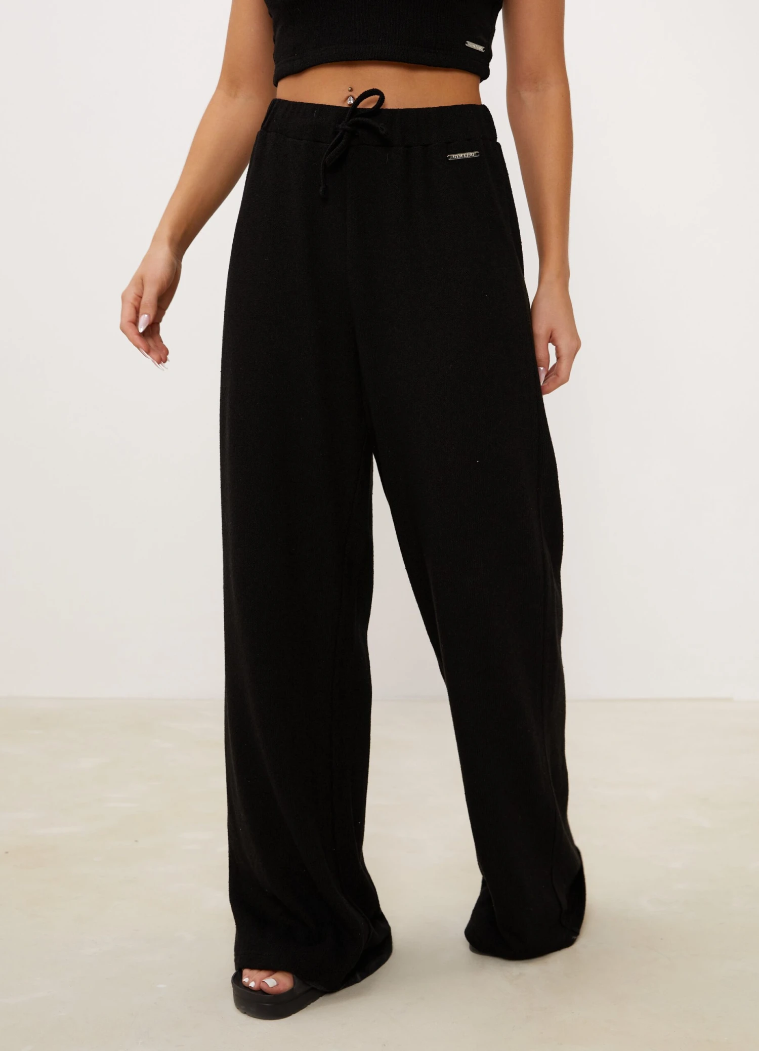 Gym King Signature Knit Wide Leg Trousers - Black - Image 4