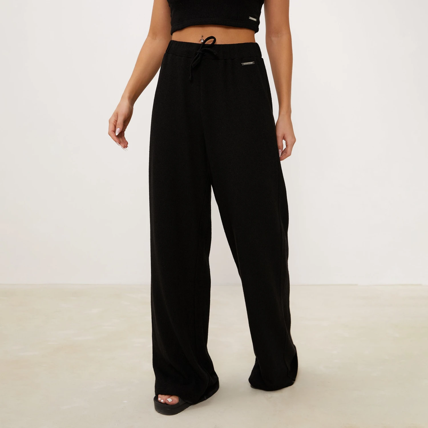 Gym King Signature Knit Wide Leg Trousers - Black - Image 2