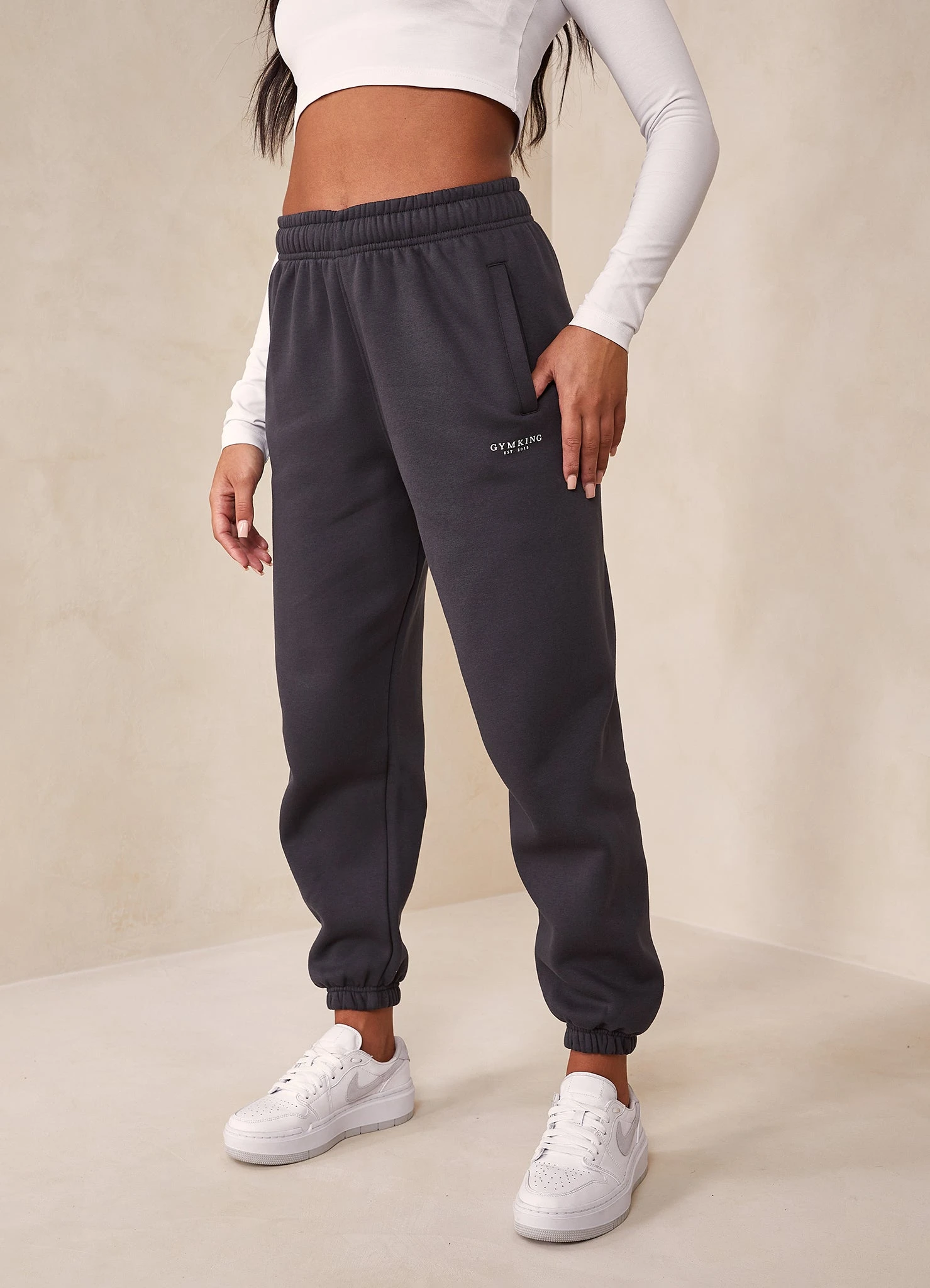 Gym King Established Relaxed Jogger - Dark Pewter/White - Image 5