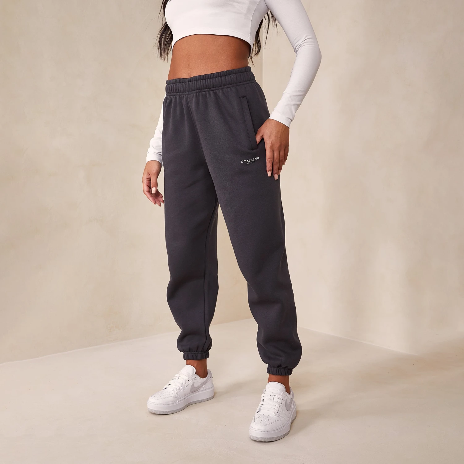 Gym King Established Relaxed Jogger - Dark Pewter/White - Image 2