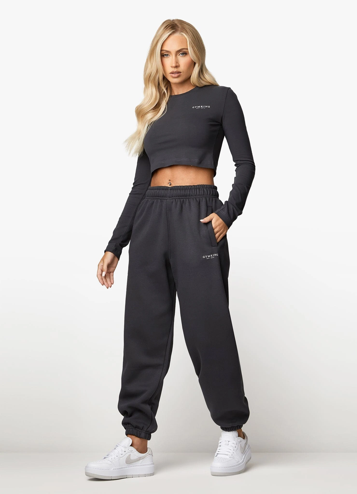 Gym King Established Relaxed Jogger - Dark Pewter/White - Image 10