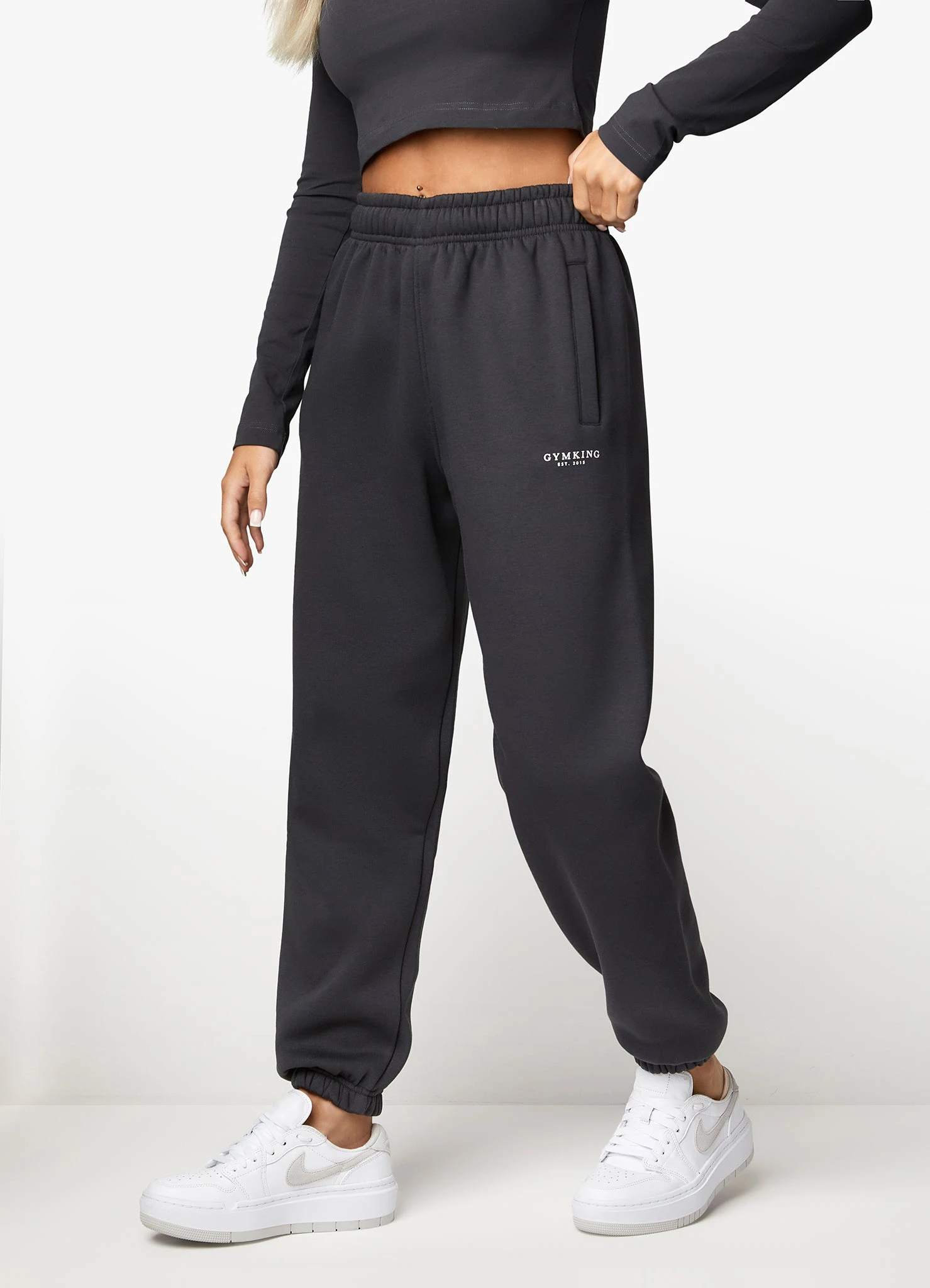Gym King Established Relaxed Jogger - Dark Pewter/White - Image 7