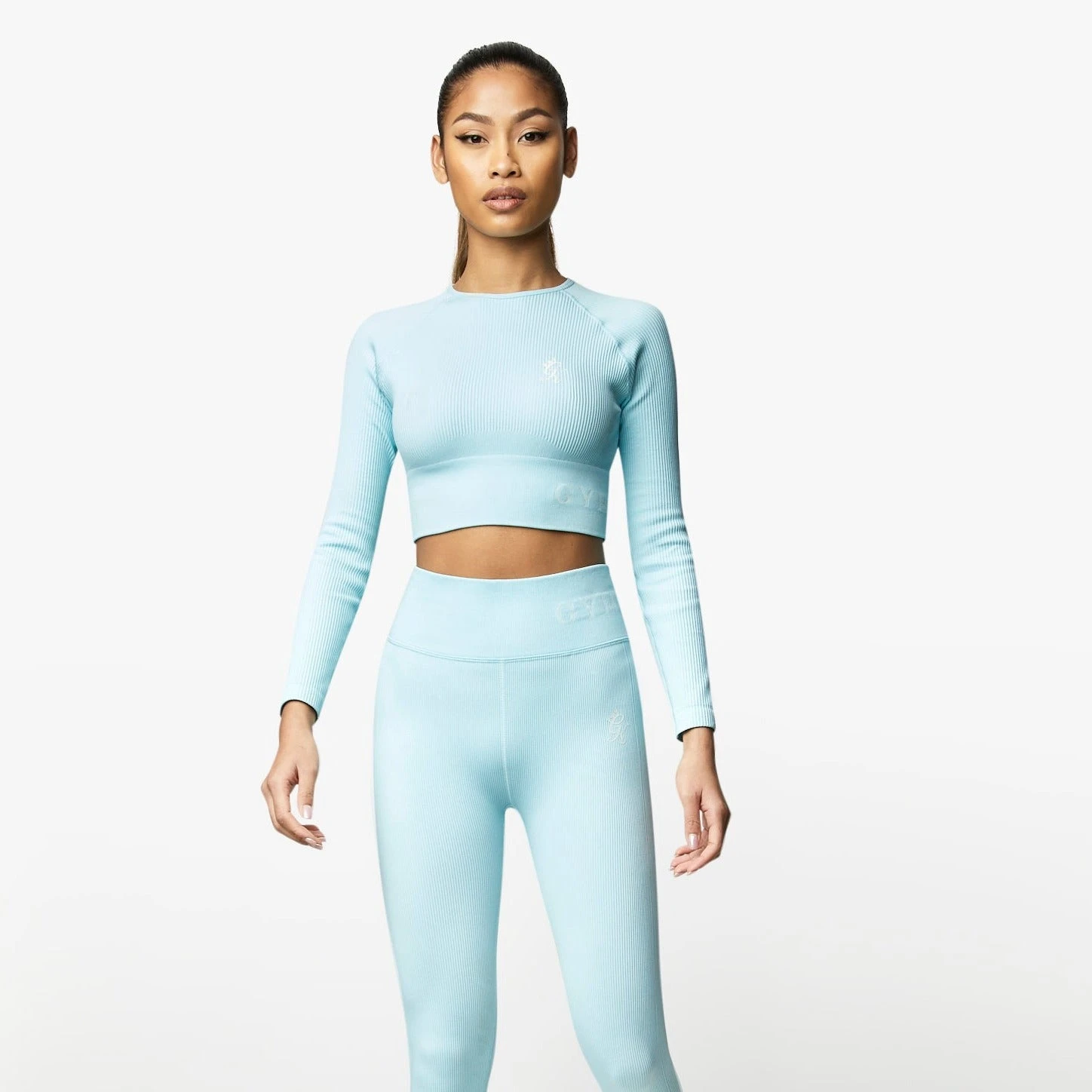 Gym King Formation LS Crop Tee - Aqua Sky - Image 2