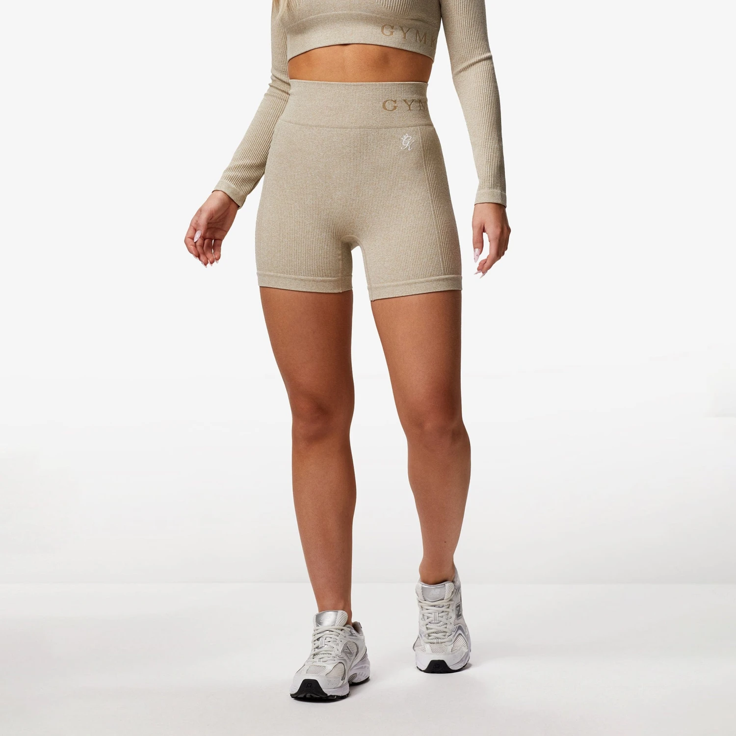 Gym King Formation Rib 3" Short - Oatmeal Marl - Image 2