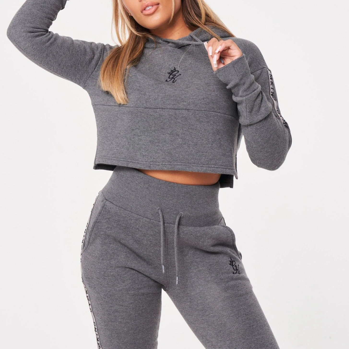 Gym King Results Tape Sky Crop Hood - Mid Grey Marl - Image 2