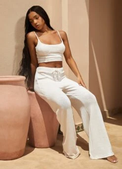 Gym King Signature Knit Wide Leg Trousers - Ecru