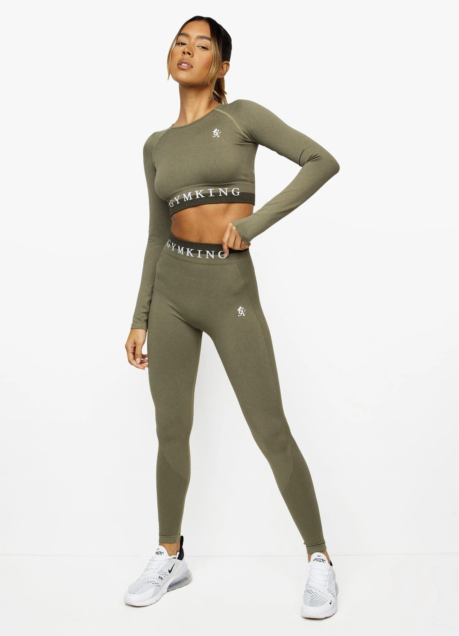 Gym King Seamless Results Long Sleeve Crop - Khaki - Image 6