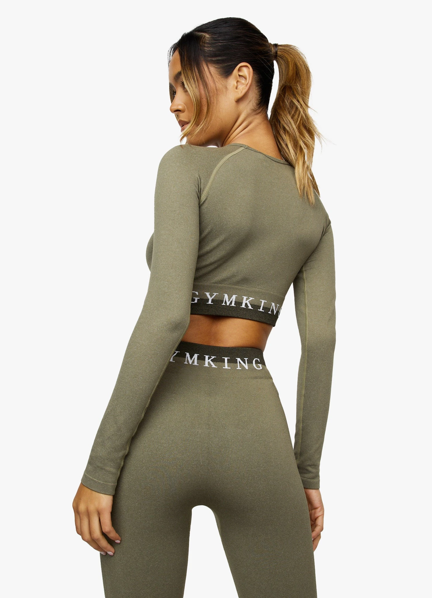 Gym King Seamless Results Long Sleeve Crop - Khaki - Image 3