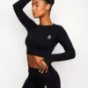 Gym King Formation Rib Long Sleeve Crop Tee - Black