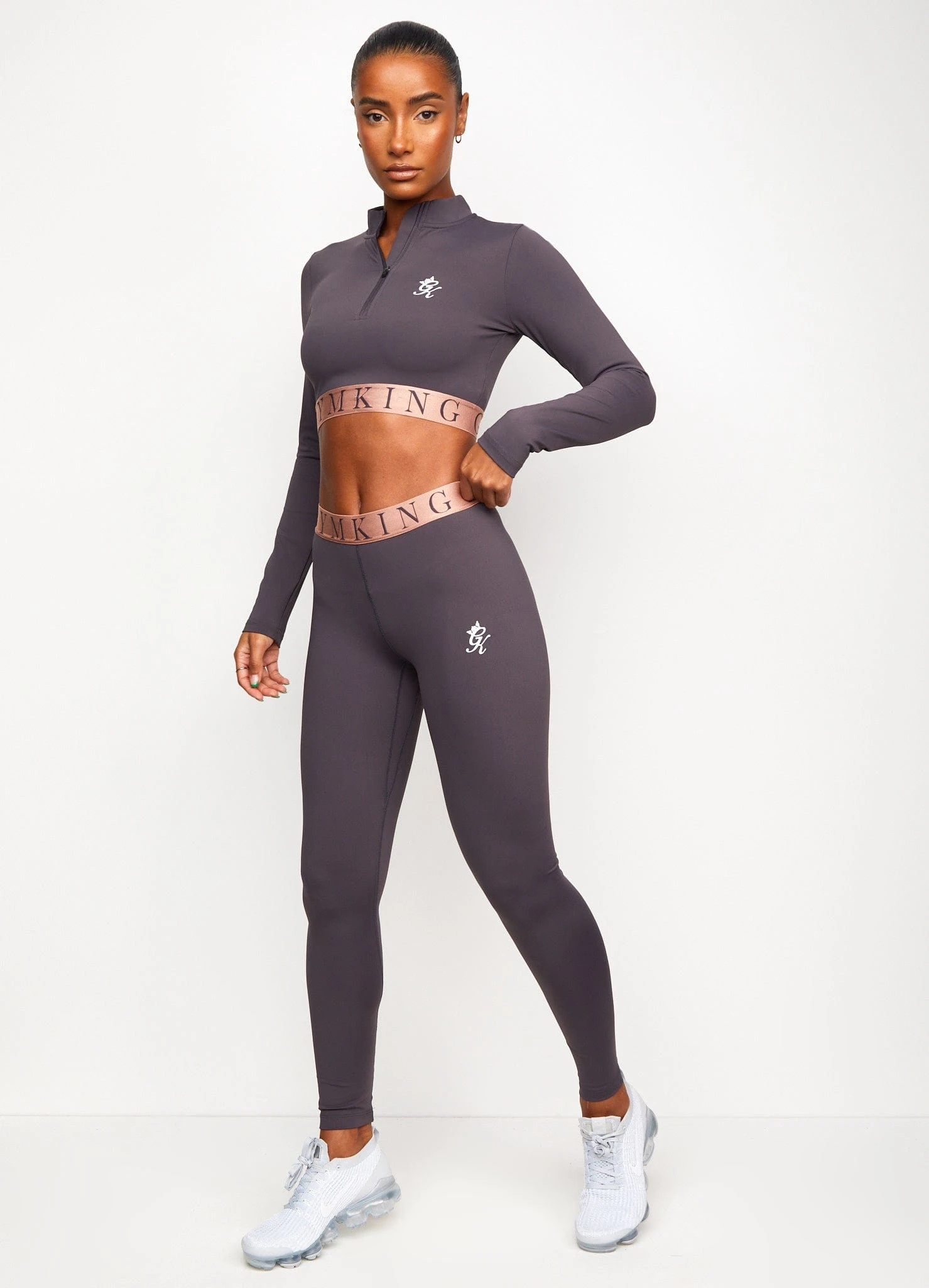 Gym King Impact 1/4 Zip Crop - Soft Slate/Peach - Image 8