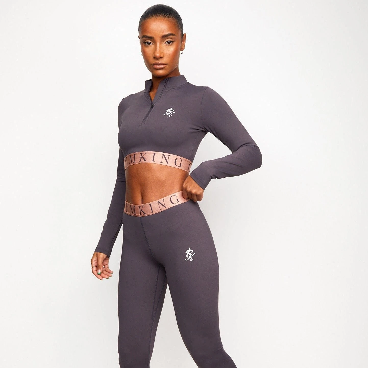 Gym King Impact 1/4 Zip Crop - Soft Slate/Peach - Image 2