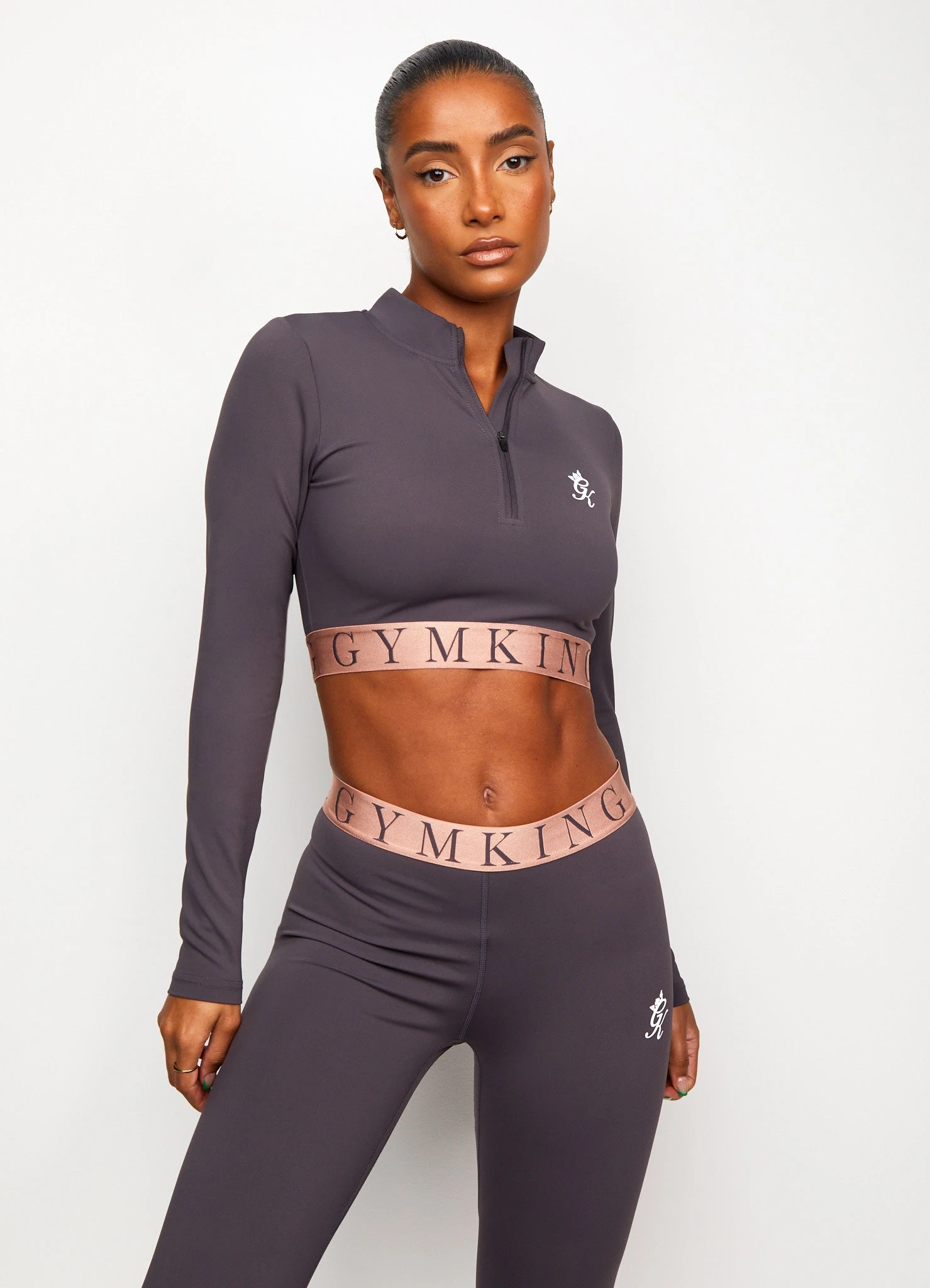 Gym King Impact 1/4 Zip Crop - Soft Slate/Peach - Image 6