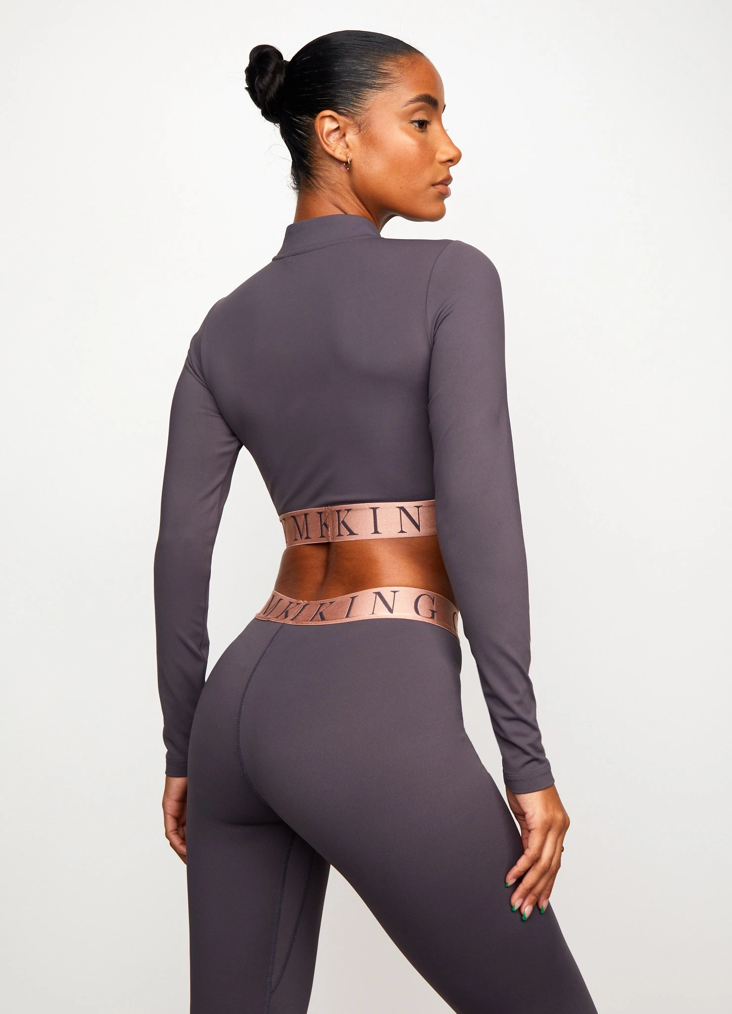 Gym King Impact 1/4 Zip Crop - Soft Slate/Peach - Image 4