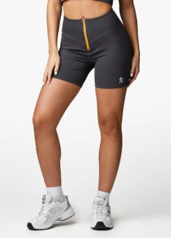 Gym King Stamina Zip Front Cycle Short - Graphite/Golden Orange