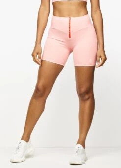 Gym King Stamina Zip Front Cycle Short - Blush Pink/Chilli Red