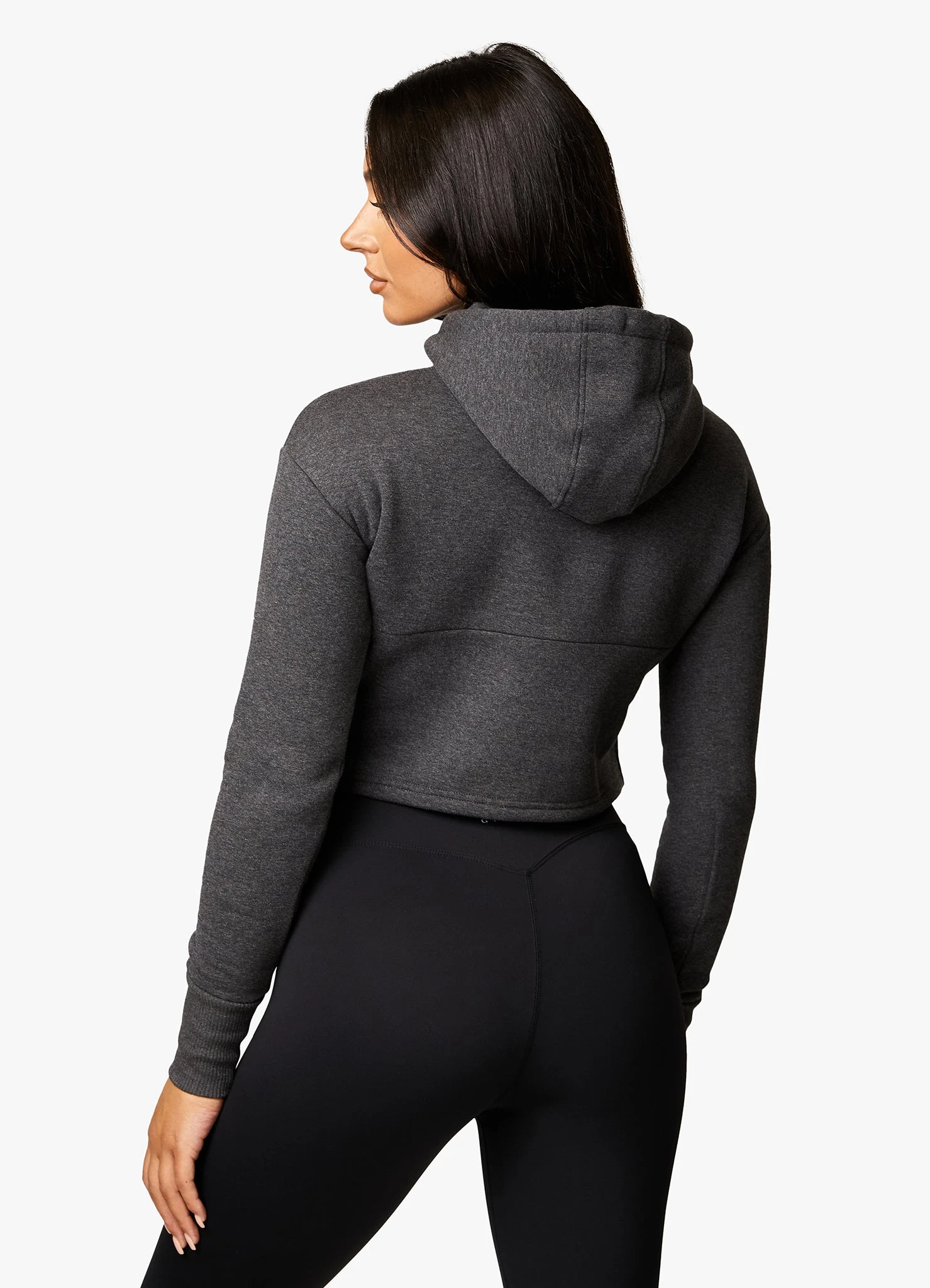Gym King Sky Fleece Crop Hoodie - Charcoal Marl/White - Image 4
