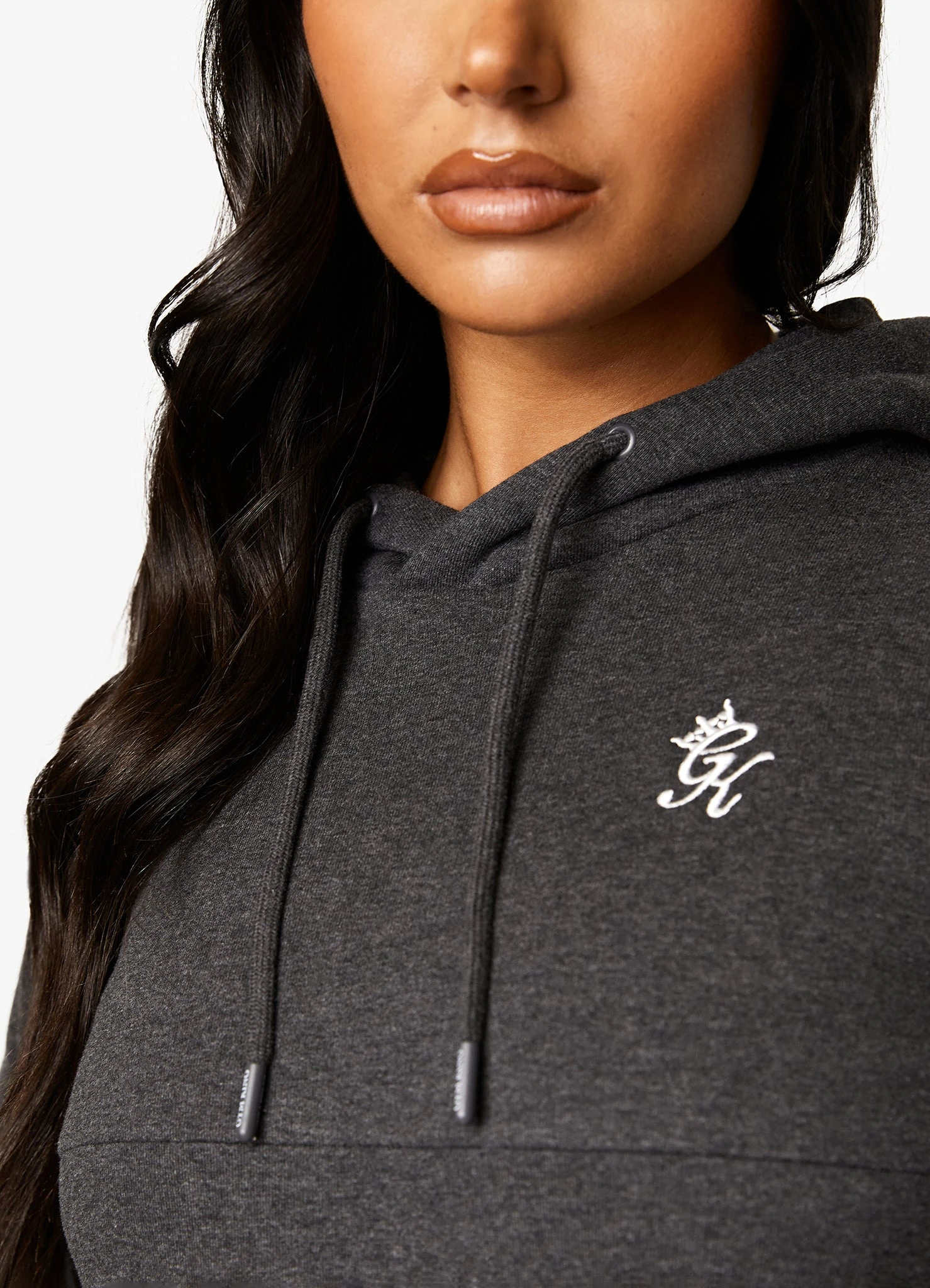 Gym King Sky Fleece Crop Hoodie - Charcoal Marl/White - Image 7