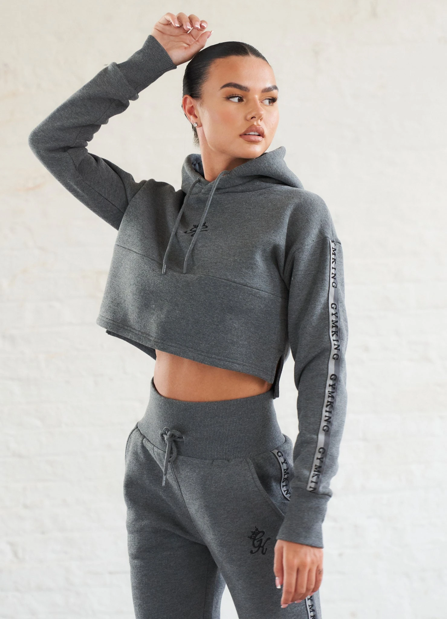 Gym King Results Tape Sky Crop Hood - Mid Grey Marl - Image 6