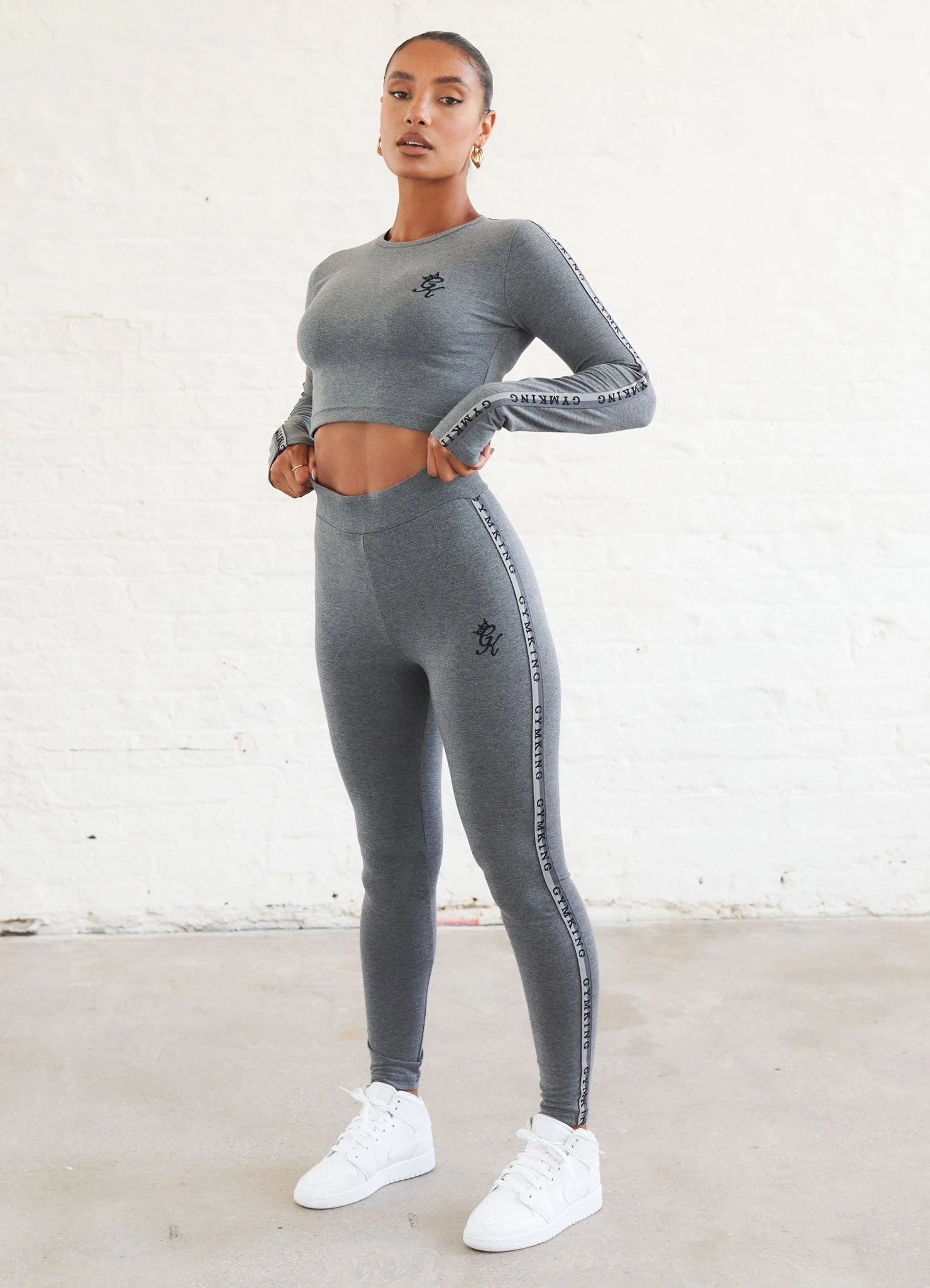 Gym King Results Tape Longsleeve Crop - Mid Grey Marl - Image 4